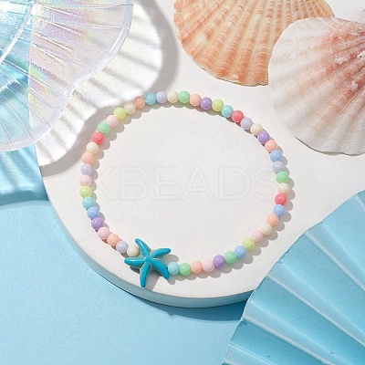 Beach Starfish Synthetic Turquoise Link Bracelets BJEW-JB10238-04-1