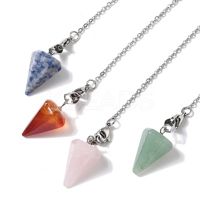 Cone Natural Red Agate & Blue Spot Jasper & Rose Quartz & Green Aventurine Pointed Dowsing Pendulums HJEW-JM04048-1