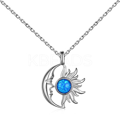 Moon & Sun Rhodium Plated 925 Sterling Silver Pendant Necklaces NJEW-P292-01P-1
