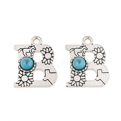Synthetic Turquoise & Alloy Pendants PALLOY-H146-01AS-B-1