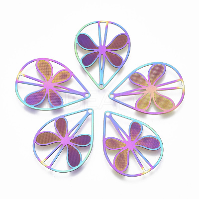 Ion Plating(IP) 304 Stainless Steel Filigree Pendants STAS-T057-07-1