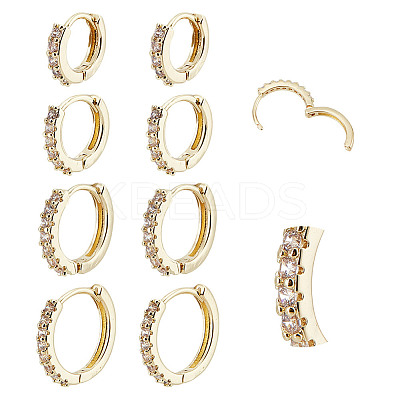 8Pcs 4 Styles Brass Clear Cubic Zirconia Hoop Earrings EJEW-DR0001-02G-1