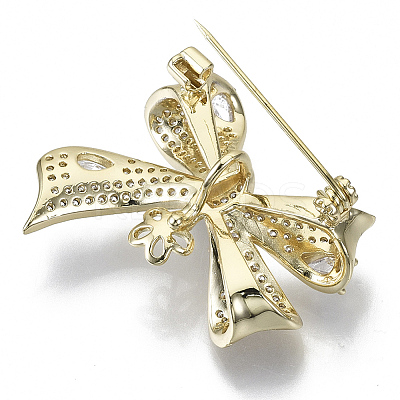 Brass Micro Pave Clear Cubic Zirconia Brooch Findings KK-N232-80-NF-1