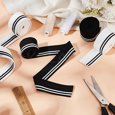 4Pcs 2 Colors 95% Elastic Fiber & 5% Spandex Stripe Pattern Polyester Ribbing Fabric for Cuffs OCOR-BC0006-50-1