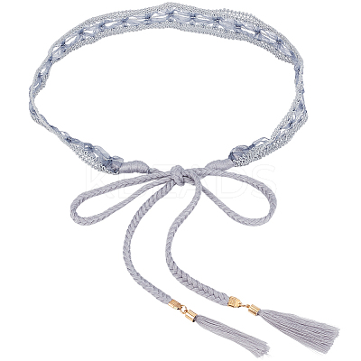 1Pc Cotton and Linen Flower Lace Tassel Waist Belly Belts AJEW-GF0012-32A-1
