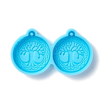 Flat Round with Tree of Life Pendant Silicone Molds DIY-I088-03-1