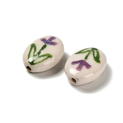 Flower Theme Printed Handmade Porcelain Beads LAMP-D303-06E-04-1