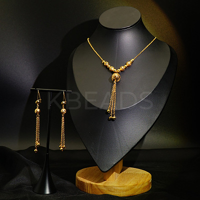 Alloy & Brass Round Beaded Tassel Pendant Necklaces & Hoop Earrings Sets FS-WGD59F5-02-1