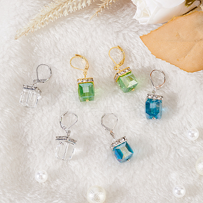 3 Pairs 3 Colors Bling Glass Cube Dangle Leverback Earrings EJEW-AN0002-81-1