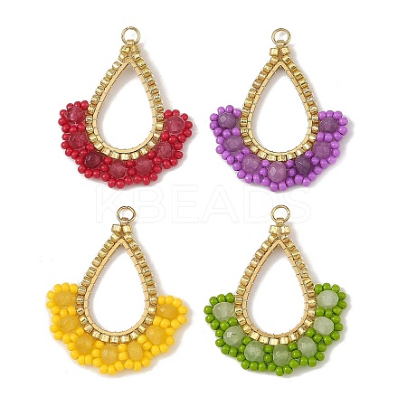 Dyed Natural Malaysia Jade & Glass Seed Beaded Pendants PALLOY-MZ01430-1