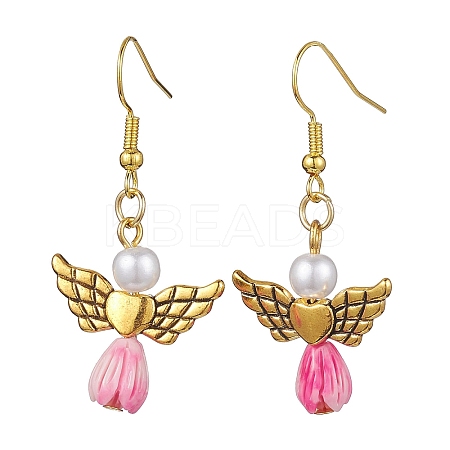 Angel Antique Golden Alloy & Resin Dangle Earrings EJEW-JE05686-11-1
