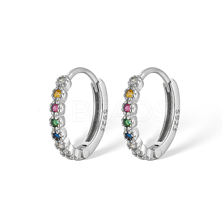 Anti-Tarnish Rhodium Plated 925 Sterling Silver Micro Pave Colorful Cubic Zirconia Hoop Earrings IY5335-2-1