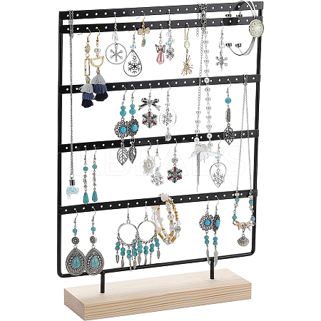 1 Set 5-Tier Rectangle Iron Jewelry Dangle Earring Organizer Holder with Wooden Base EDIS-SC0001-07A-1