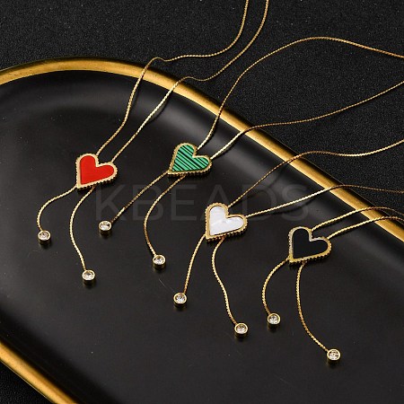PVD Vacuum Plating 304 Stainless Steel Enamel Heart Pendant Necklaces NJEW-C063-03G-1