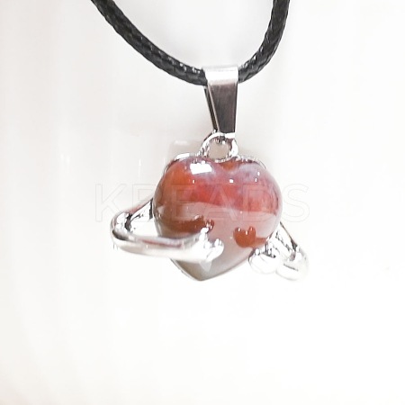 Natural Indian Agate Heart with Metal Hands Pendant Necklaces FX8013-2-1
