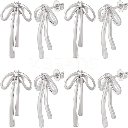 4 Pairs Brass with Cubic Zirconia Stud Earrings for Women EJEW-BC0001-17P-1