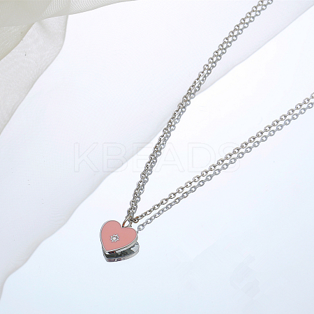 Pink Heart 304 Stainless Steel Pendant Necklaces for Women UK9775-2-1