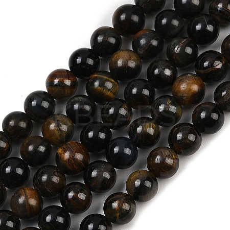 Natural Yellow Blue Tiger Eye(Dyed & Heated) Bead Strands G-P230-07-8mm-AB-1