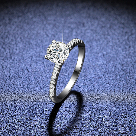 Rhodium Plated 925 Sterling Silver Pave 6.5x3.9mm Moissanite Finger Rings WG6D295-30-1