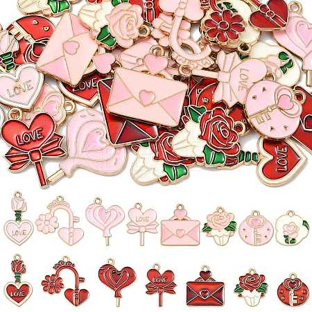 30Pcs 15 Styles Valentine's Day Theme Alloy Enamel Pendants ENAM-FS0004-22-1