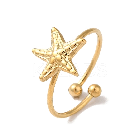 Ion Plating (IP) 304 Stainless Steel Starfish Open Cuff Rings for Women RJEW-M167-08A-G-1