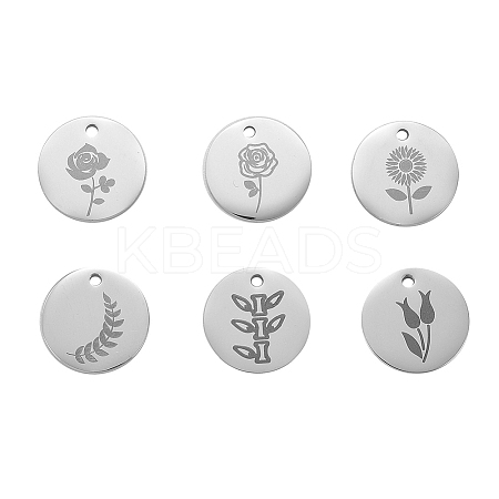 12Pcs 6 Style 304 Stainless Steel Plant Charms STAS-CJ0001-140-1
