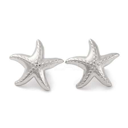 304 Stainless Steel Starfish Stud Earrings EJEW-D281-30S-1