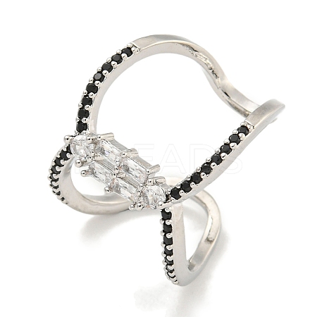 Rack Plating Brass Micro Pave Cubic Zirconia Open Cuff Rings for Women RJEW-F162-07P-1
