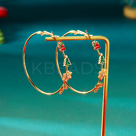 Alloy Enamel Christmas Tree Hoop Earrings FS-WG05549-07-1