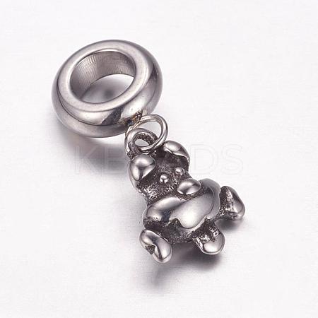 304 Stainless Steel Puppy European Dangle Charms OPDL-G006-12AS-1