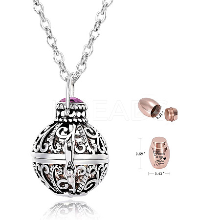 304 Stainless Steel Round Urn Ashes Pendant Necklace PW-WG9842A-02-1