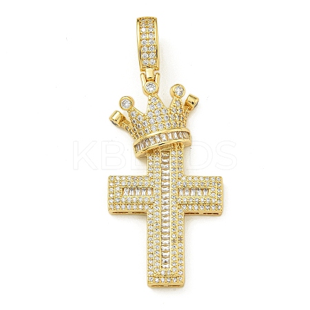 Rack Plating Brass Micro Pave Clear Cubic Zirconia Pendants KK-Z067-03G-03-1