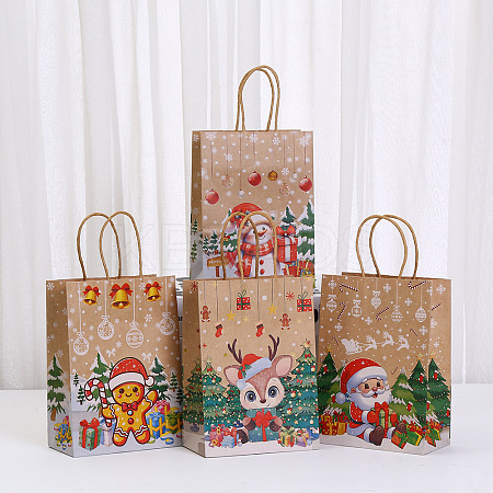 Christmas Theme Printed Paper Tote Bags with Handles ABAG-B008-03-1