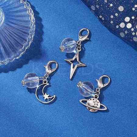 Clear Acrylic & Alloy Star & Moon & Planet Pendant Decorations X-HJEW-JM03051-1
