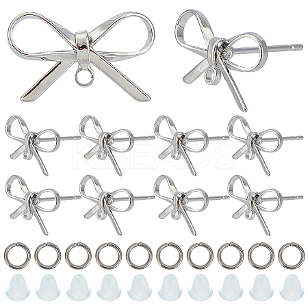 DIY Bowknot Brass Stud Earring & Jump Rings & Ear Nuts Jewelry Making Finding Kits DIY-CN0003-24P-1