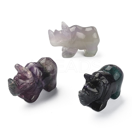 Natural Fluorite Carved Healing Rhinoceros Figurines DJEW-M008-02A-1