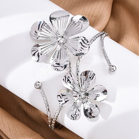 Flower Alloy Arm Cuff Bangles for Girl Women AJEW-A063-01A-P-1