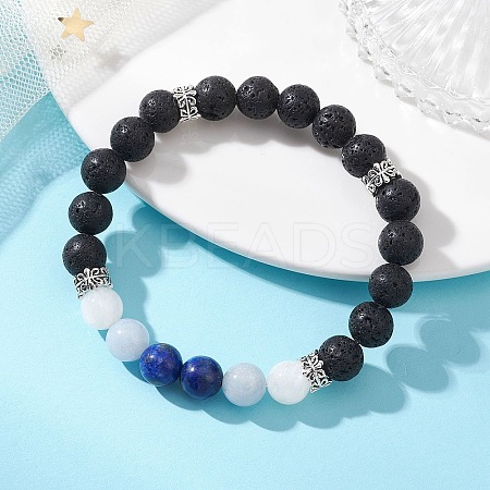 Natural Lava Rock & Rainbow Moonstone & Selenite & Lapis Lazuli Beaded Stretch Bracelets for Women BJEW-JB13083-1