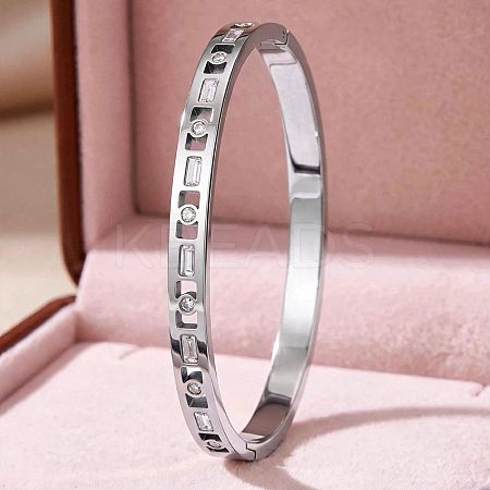 304 Stainless Steel Pave Clear Cubic Zirconia Hollow Rectangle Hinged Cuff Bangles for Women WG179B8-01-1
