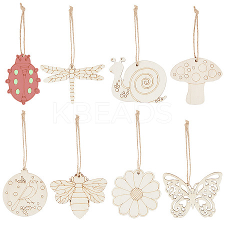40 Sets 8 Style Unfinished Wood Pendant Decorations WOOD-GF0001-82-1