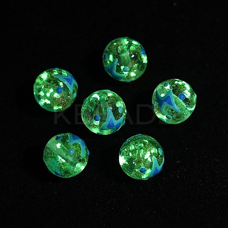 Luminous Handmade Enamel Gold Sand Glass Beads Strands LAMP-U004-08G-1