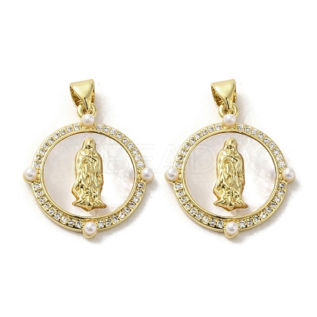 Brass Pave Shell Pendants KK-I708-16L-G-1