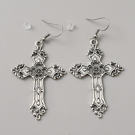 Alloy Hollow Out Cross Dangle Earrings EJEW-WH0018-27D-1