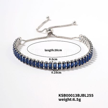 Brass Capri Blue Rhinestone Box Chain Slider Bracelets for Women LS-TG7650-6-1