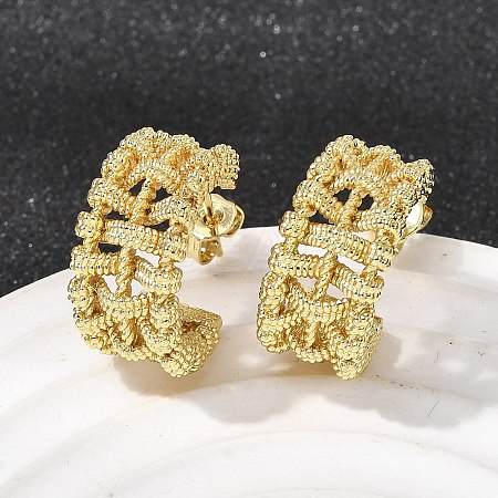 Woven C-Shaped Brass Stud Earrings EJEW-P333-01G-1