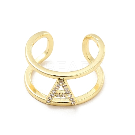 Clear Cubic Zirconia Initial Letter Open Cuff Ring RJEW-A012-01G-A-1