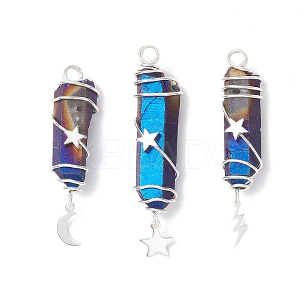 3Pcs 3 Styles Electroplated Natural Quartz Crystal Pointed Copper Wire Wrapped Pendants PALLOY-JF03767-03-1