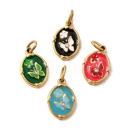 304 Stainless Steel Enamel with Rhinestone Pendants STAS-Z157-02G-1