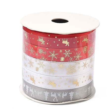 10M  5 Colors Hot Stamping Christmas Polyester Ribbons Set LS-OCOR-XCP0002-03-1