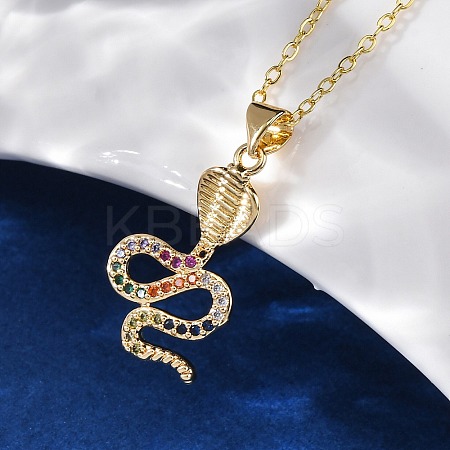 Brass Micro Pave Colorful Cubic Zirconia Snake Pendant Necklaces LS-NJEW-S438-02H-G-1